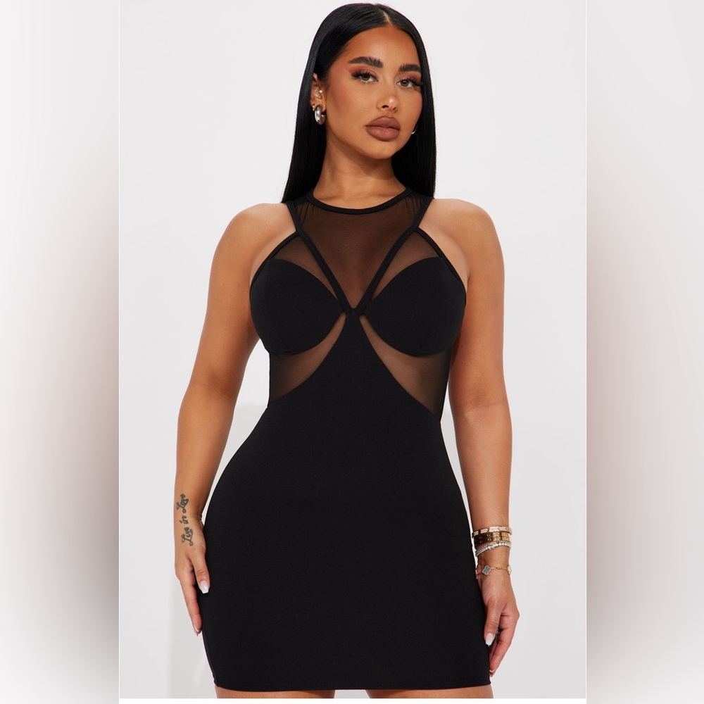 Mesh Detail Mini Dress